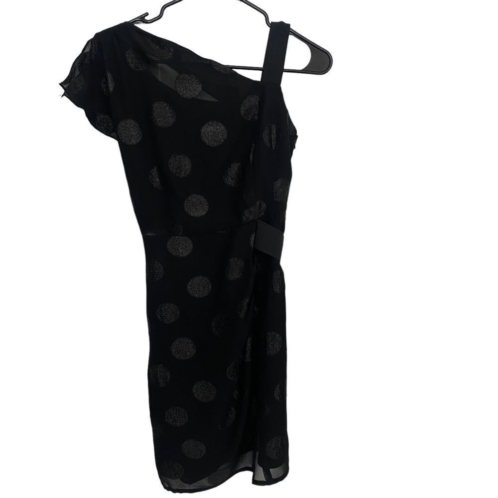 Nanette Lepore Black Polka One Shoulder Dress Sz 4